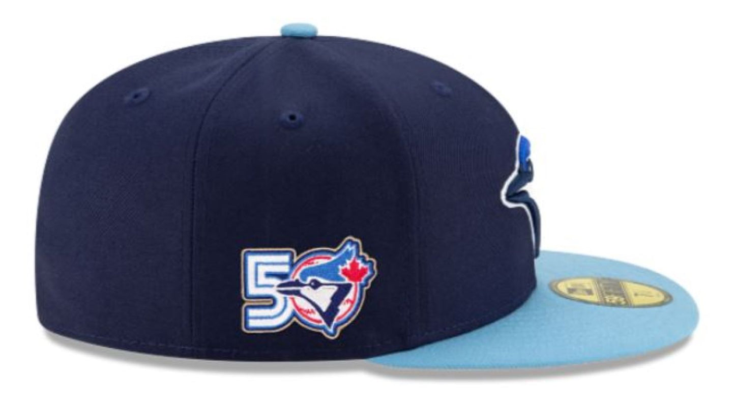 New Era 59FIFTY MLB Toronto Blue Jays 50th Anniversary Side Patch Authentic Collection Two Tone Fitted Hat - Navy/Powder Blue