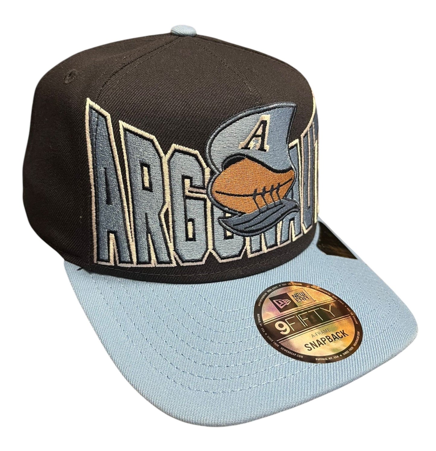 New Era 9FIFTY CFL Toronto Argonauts Big Block 2025 A-Frame Turf Traditions Sideline Two Tone Snapback Hat - Navy/Blue