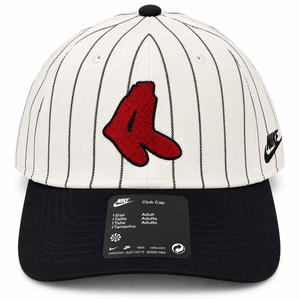 Nike MLB Boston Red Sox Pinstripe Club Cap Adjustable Hat – White/Navy