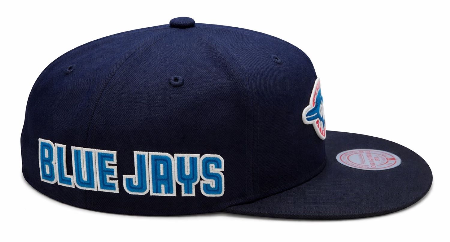 Navy blue Toronto Blue Jays baseball cap with 'Blue Jays' text and logo on a white background