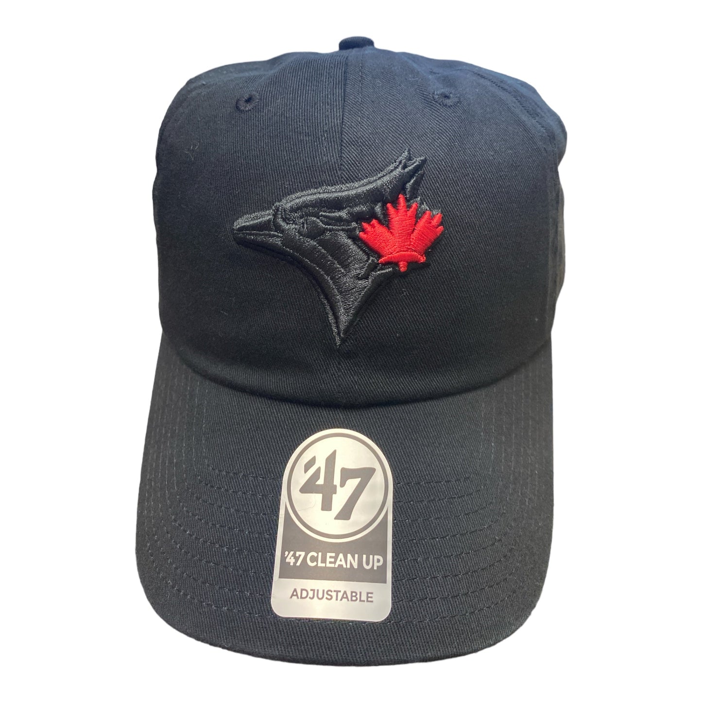 Toronto Blue Jays '47 Clean up Black on Black Red Leaf Adjustable Hat