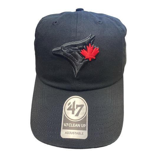 Toronto Blue Jays '47 Clean up Black on Black Red Leaf Adjustable Hat