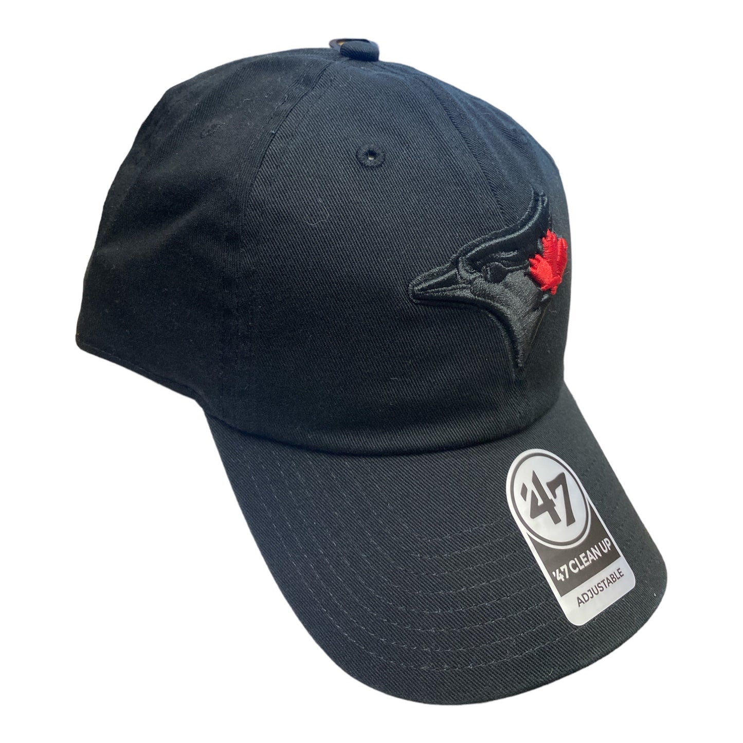 Toronto Blue Jays '47 Clean up Black on Black Red Leaf Adjustable Hat