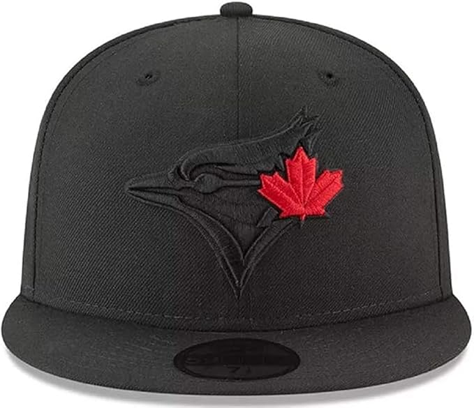 Black cap with a red maple leaf logo on a white background