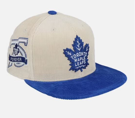 Beige Mitchell and Ness Toronto Maple Leafs Corduroy Snapback with 75th Anniversary Sidepatch