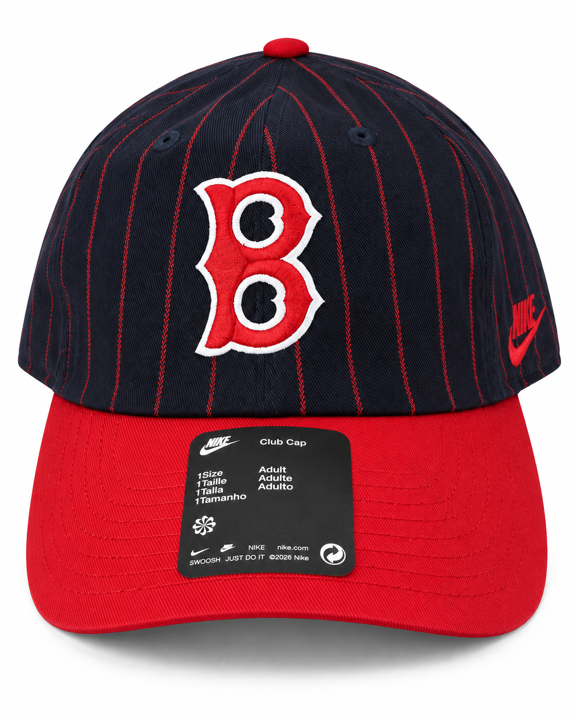 Nike MLB Boston Red Sox Pinstripe Club Cap Adjustable Hat – Navy/Red