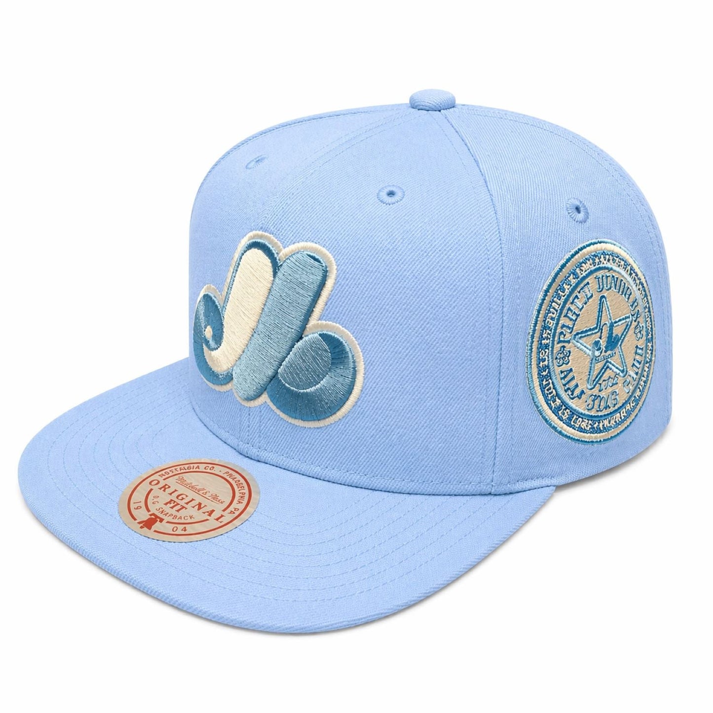 Mitchell & Ness MLB Montreal Expos Sidepatch Original Fit Adjustable Snapback Hat - Light Blue
