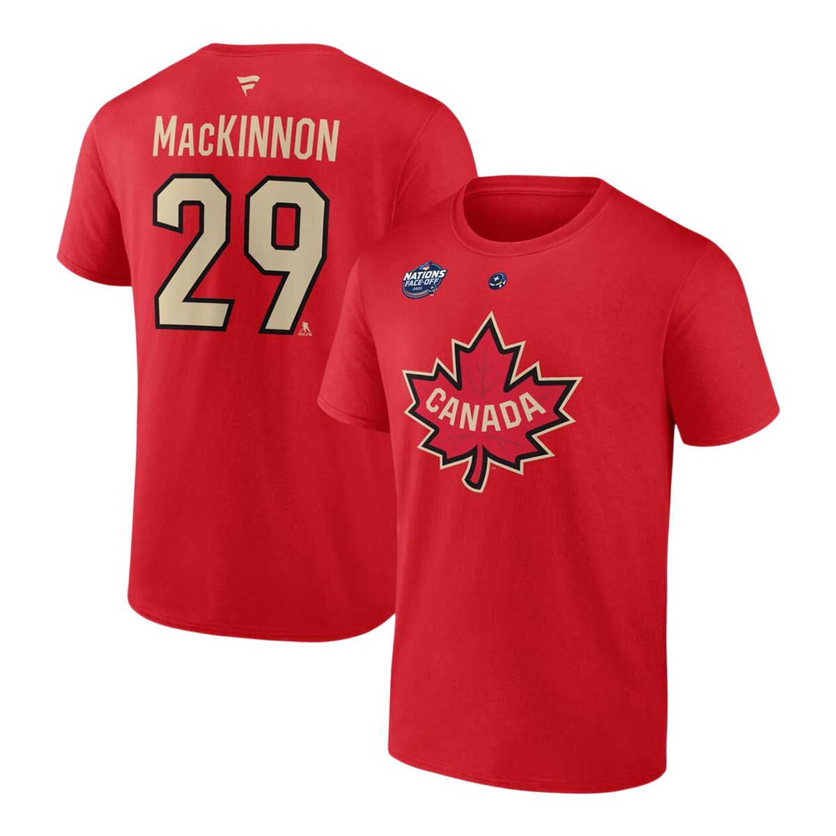 Fanatics Men's Nathan MacKinnon #29 Canada NHL 4 Nations Face-Off Authentic Stack Name & Number Tee - Red
