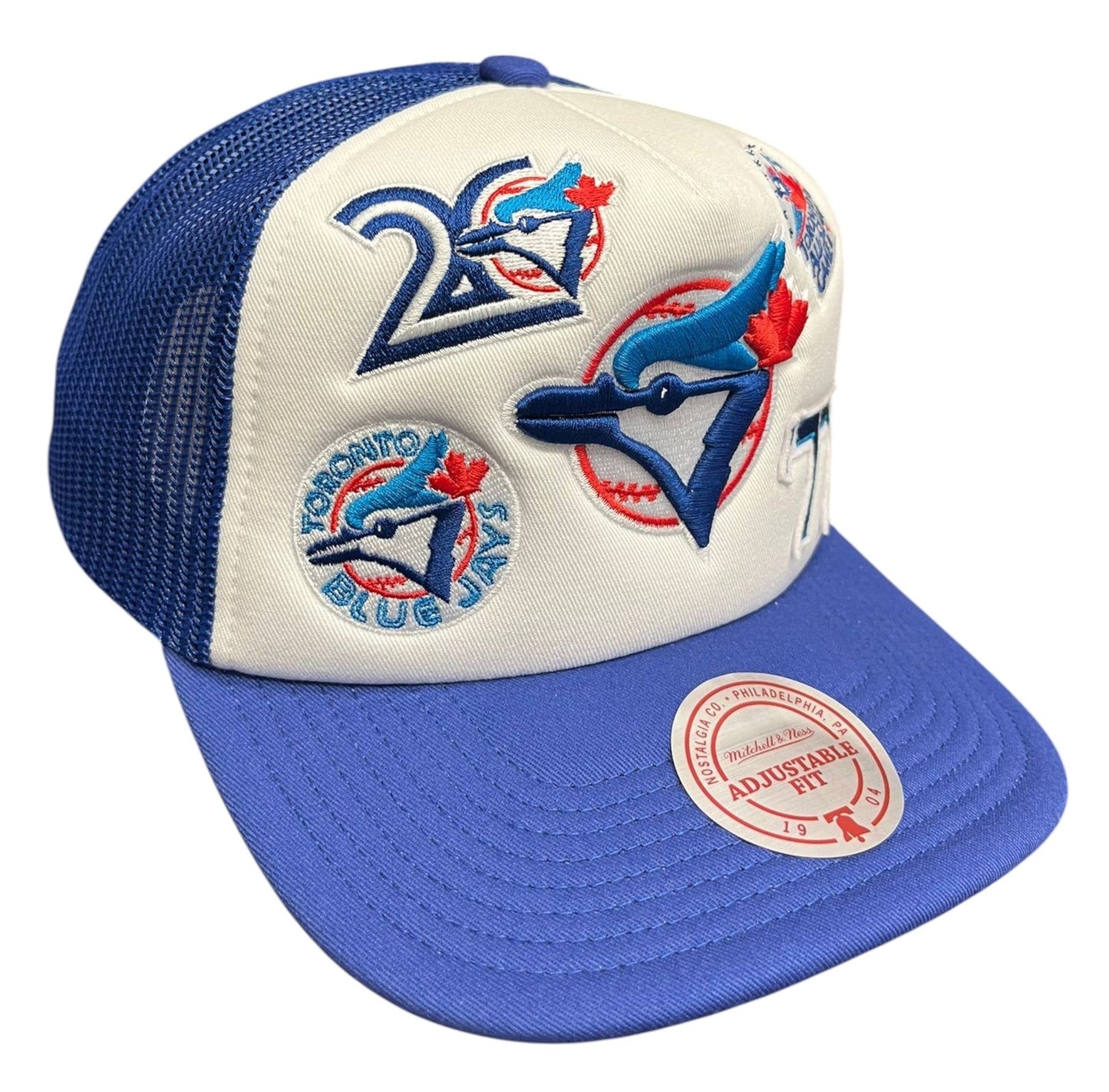 Mitchell & Ness MLB Toronto Blue Jays Gridlock Trucker Foam Front Mesh Back Adjustable Snapback Hat - Blue