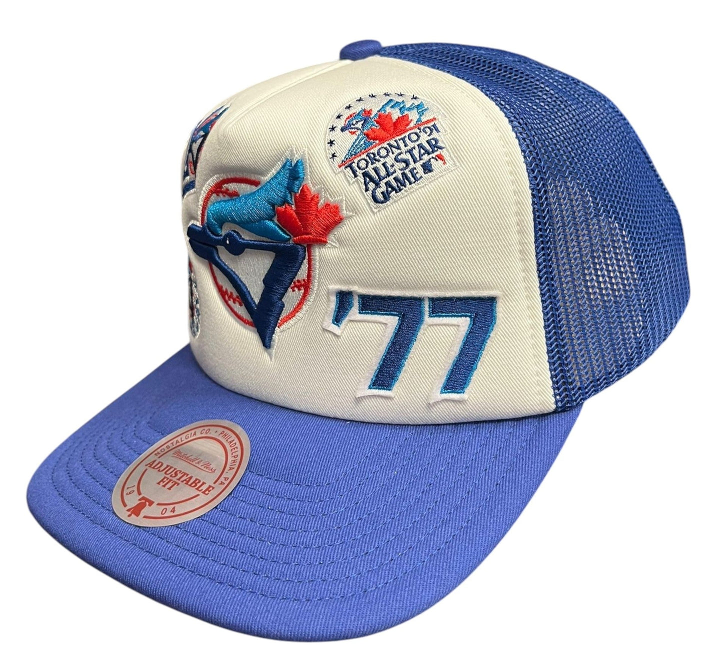 Mitchell & Ness MLB Toronto Blue Jays Gridlock Trucker Foam Front Mesh Back Adjustable Snapback Hat - Blue