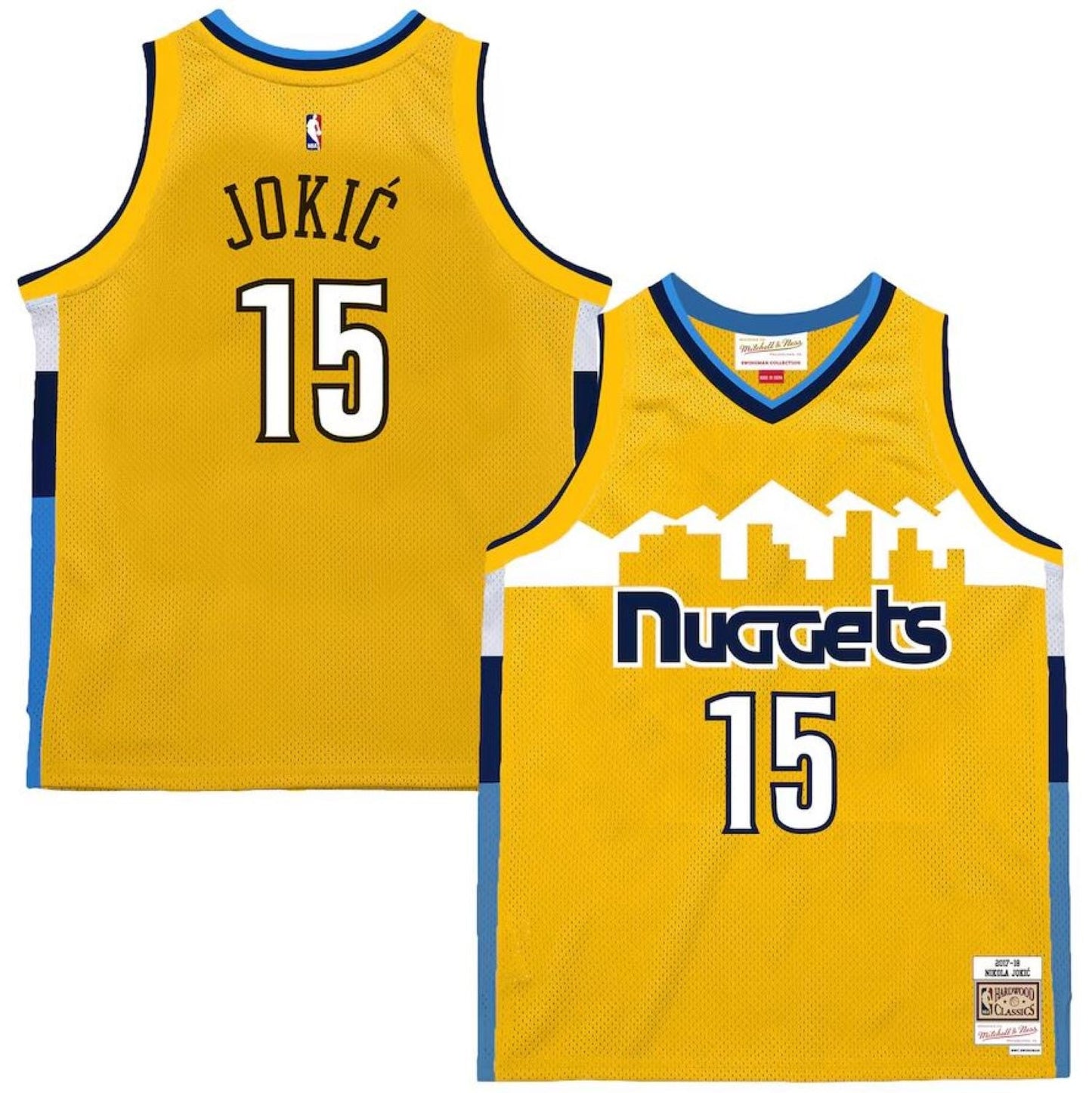 Mitchell & Ness NBA Denver Nuggets Nikola Jokic #15 2017-18 Hardwood Classics Swingman Jersey - Yellow