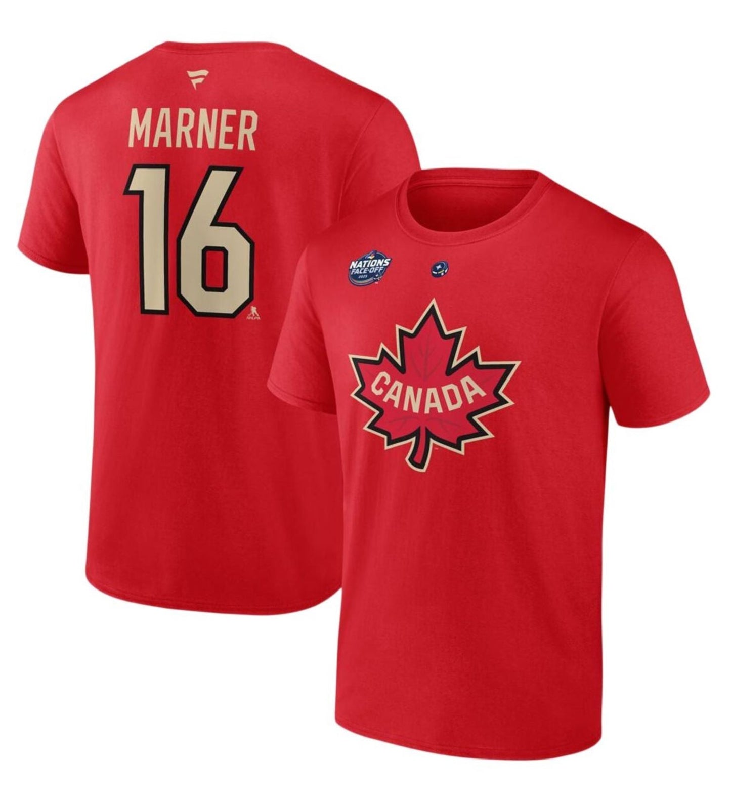 Fanatics Men's Mitchell Marner #16 Canada NHL 4 Nations Face-Off Authentic Stack Name & Number Tee - Red