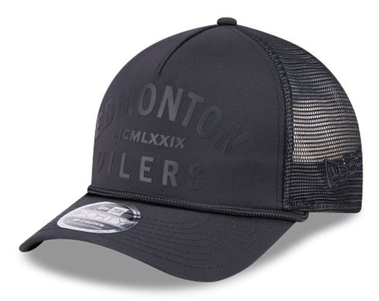 New Era 9FORTY M-Crown NHL A-Frame Edmonton Oilers Minimalist Mesh Back Rope Adjustable Snapback Hat - Black