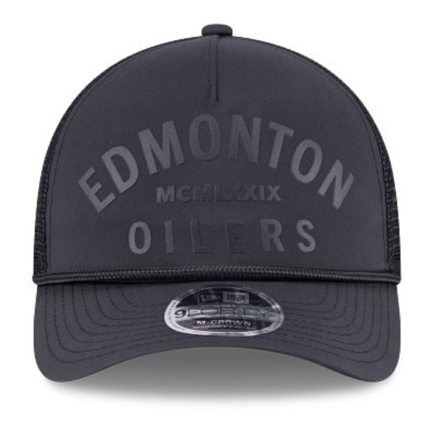 New Era 9FORTY M-Crown NHL A-Frame Edmonton Oilers Minimalist Mesh Back Rope Adjustable Snapback Hat - Black