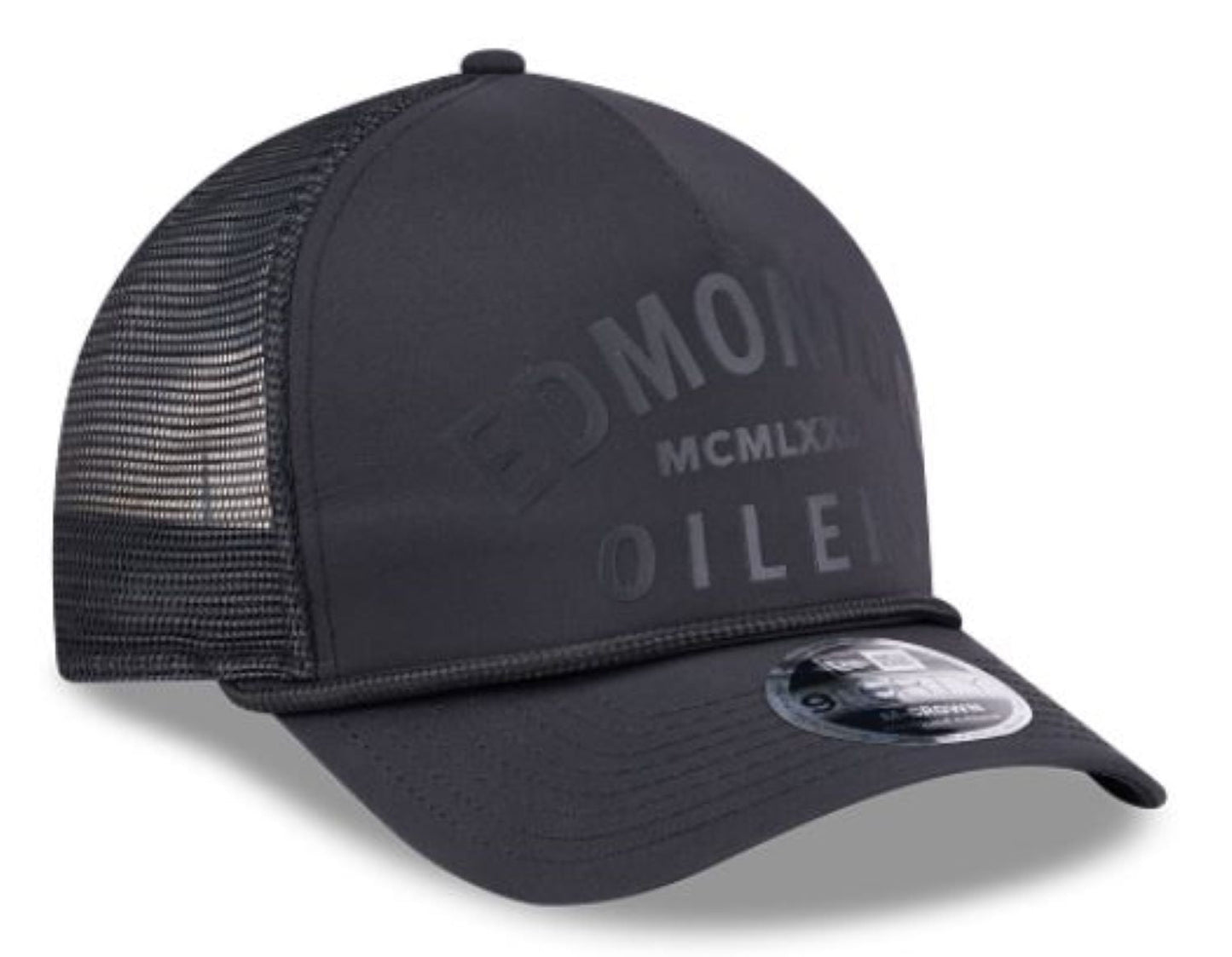 New Era 9FORTY M-Crown NHL A-Frame Edmonton Oilers Minimalist Mesh Back Rope Adjustable Snapback Hat - Black