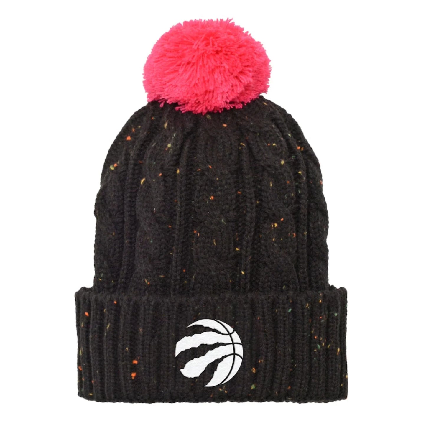 Raptors Black Knit Pink Yarn Puff Toque - Girls One Size