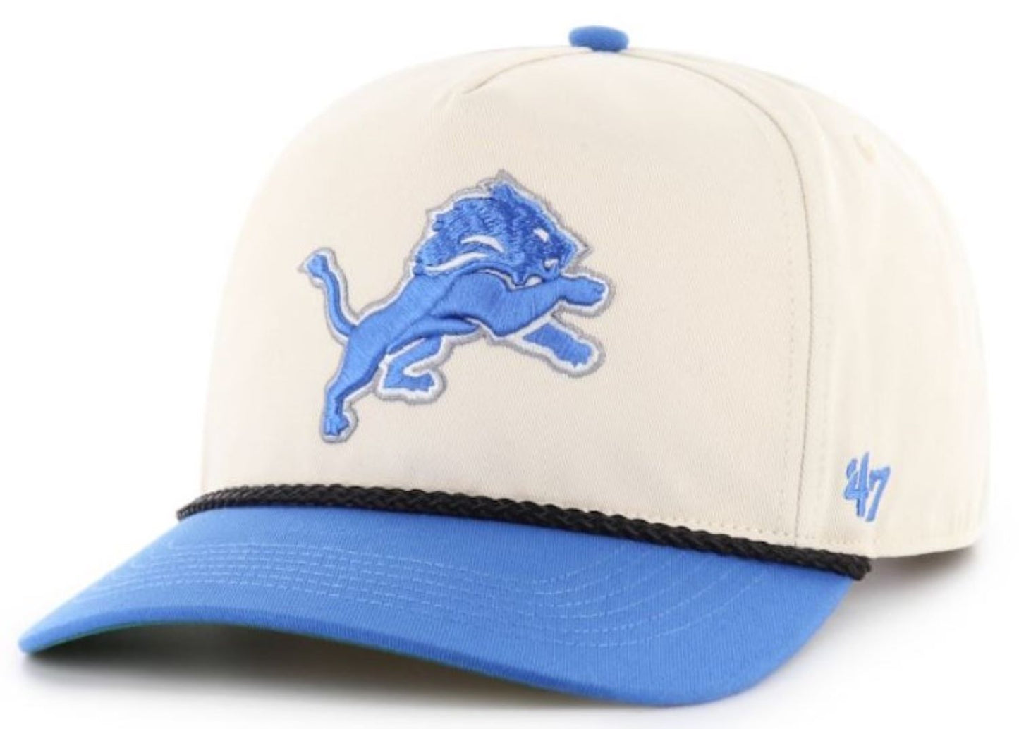 '47 NFL Detroit Lions Natural Rope TT Hitch Adjustable Snapback Hat - White/Blue