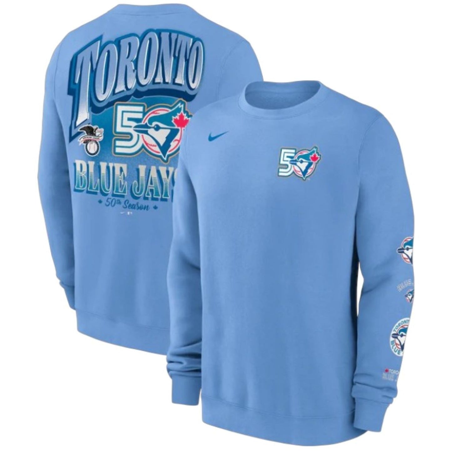 Nike MLB Toronto Blue Jays 50th Season Anniversary Graphic Pullover Crewneck Sweater - Powder Blue