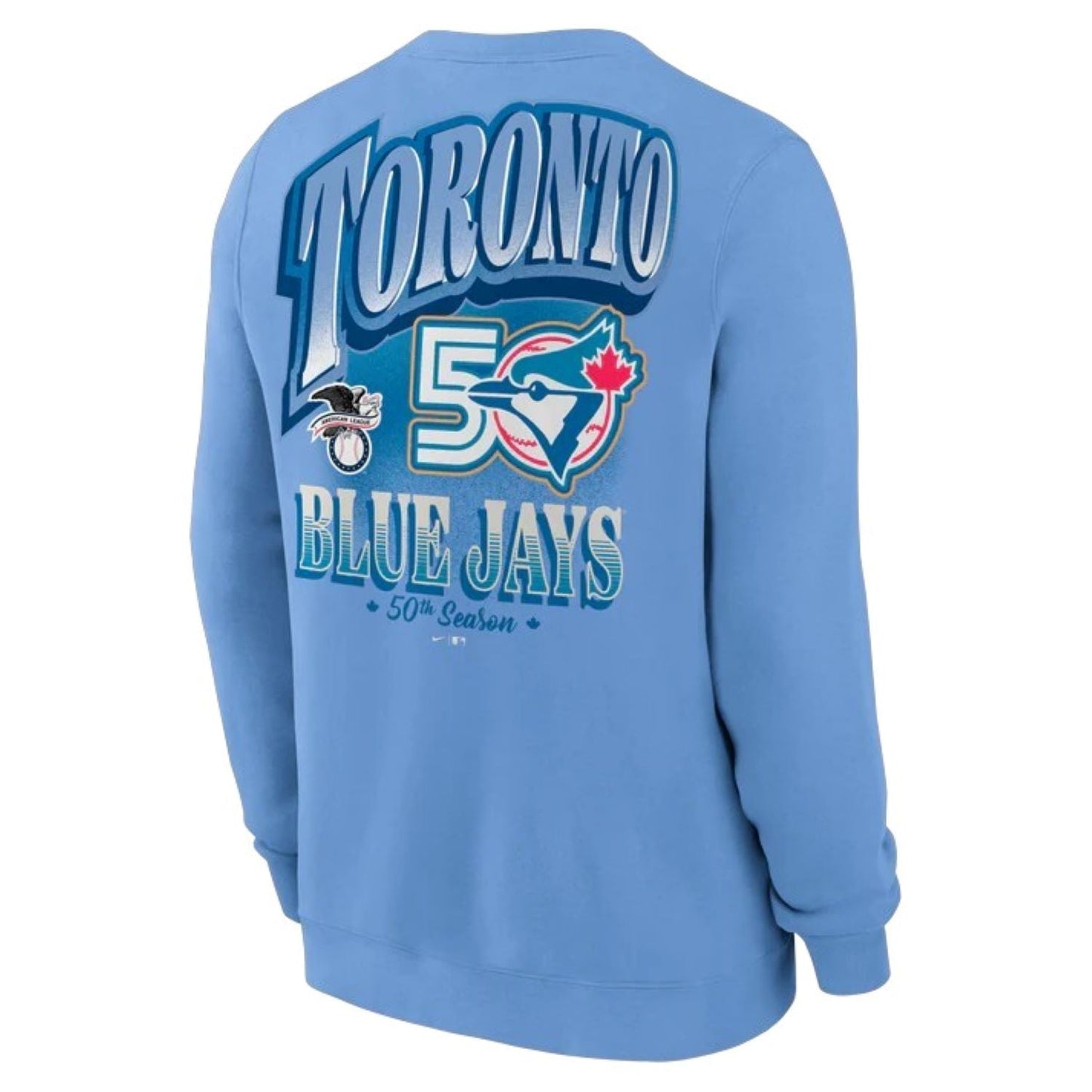 Nike MLB Toronto Blue Jays 50th Season Anniversary Graphic Pullover Crewneck Sweater - Powder Blue