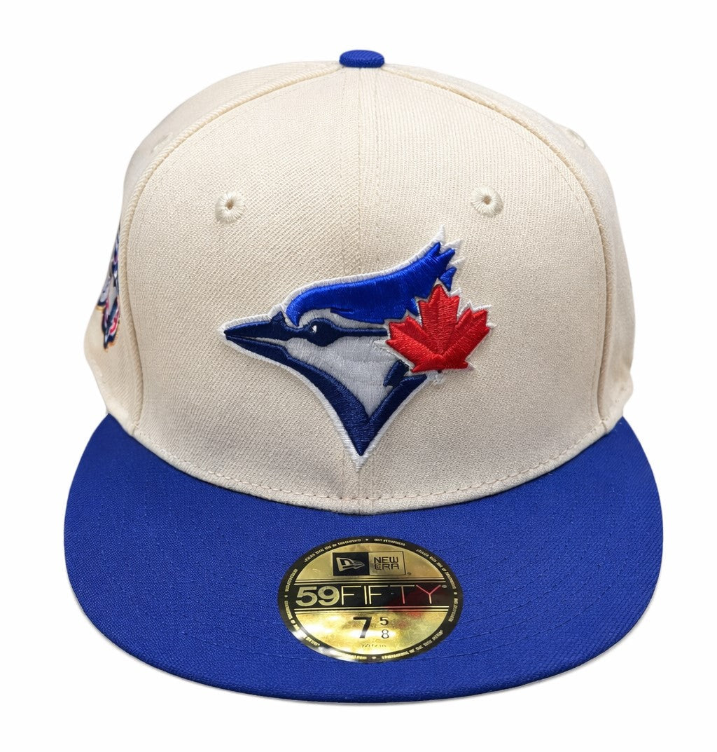New Era 59FIFTY MLB Toronto Blue Jays Two Tone 50th Anniversary Side Patch Custom Collection Fitted Hat - Off White/Blue