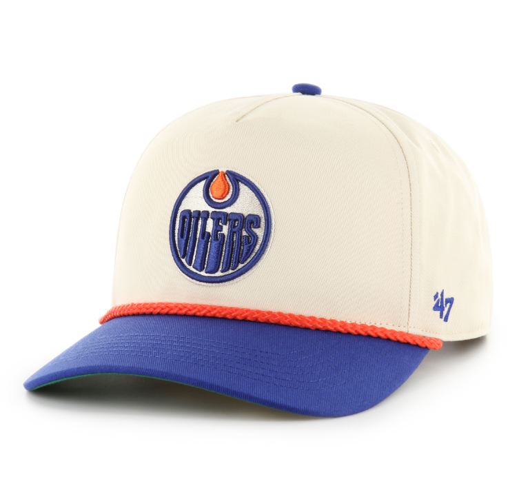 '47 NHL Edmonton Oilers Natural Rope TT Hitch Adjustable Snapback Hat - Beige/Blue