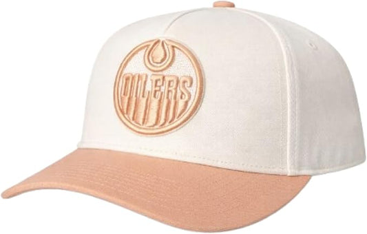 Mitchell & Ness NHL Edmonton Oilers Pro Pinch Fit Two-Tone Adjustable Snapback Hat - Off-White/Peach