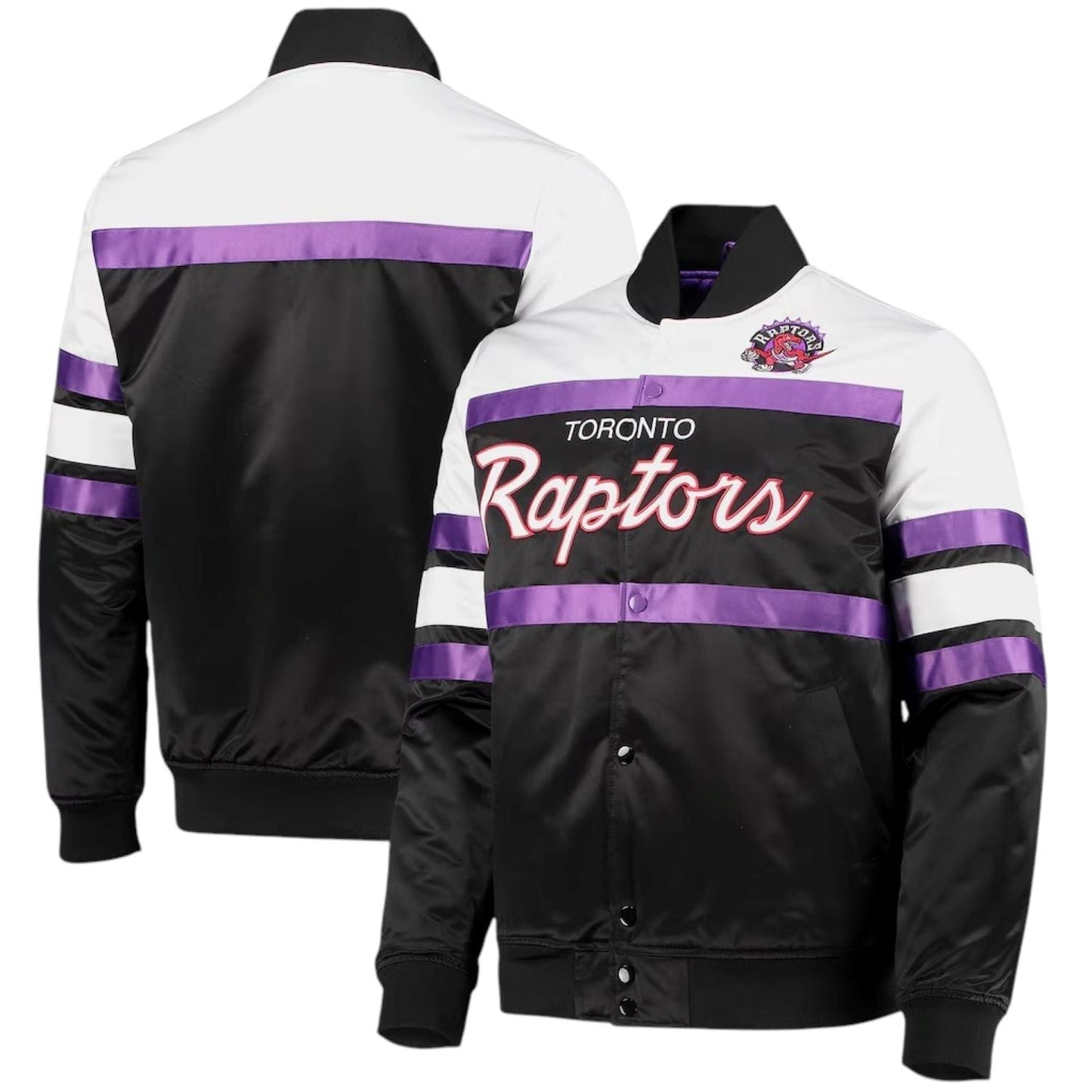 Mitchell & Ness NBA Toronto Raptors Hardwood Classics Script Satin Full-Snap Jacket - Black