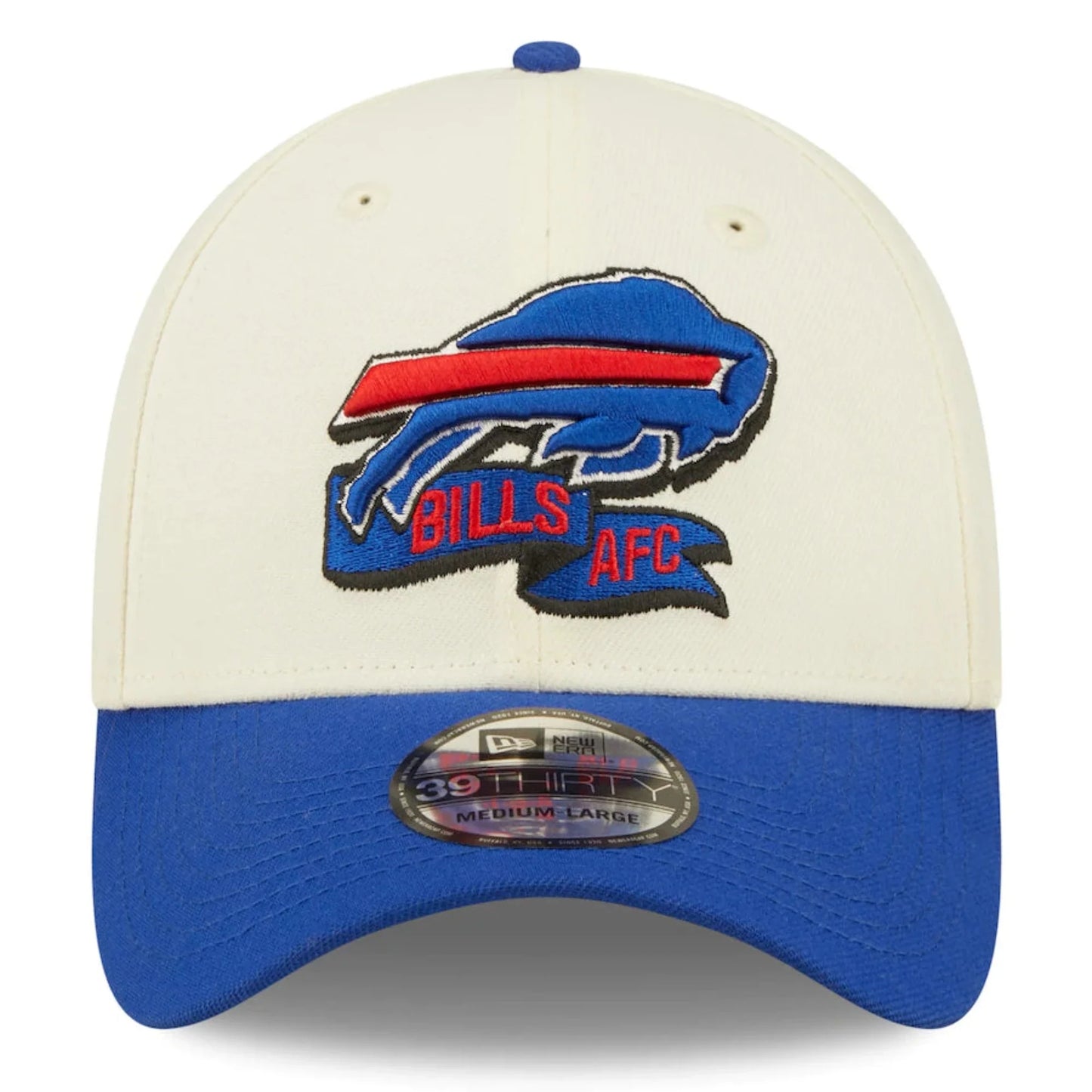 Buffalo Bills 2022 Sideline New Era 39THIRTY Stretch Fit Hat- Cream / Royal