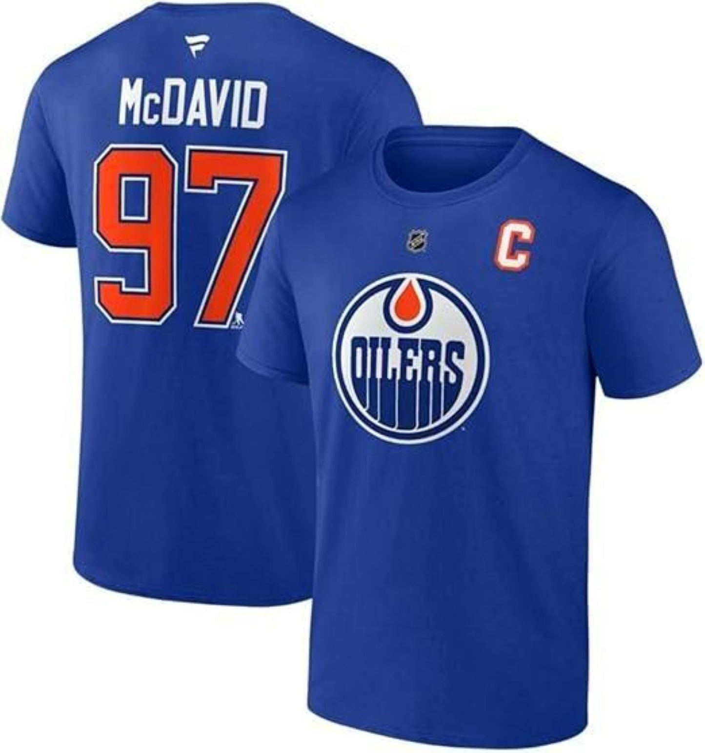 Fanatics Mens NHL Edmonton Oilers McDavid #97 Authentic Stack Name and Number T-Shirt - Royal Blue