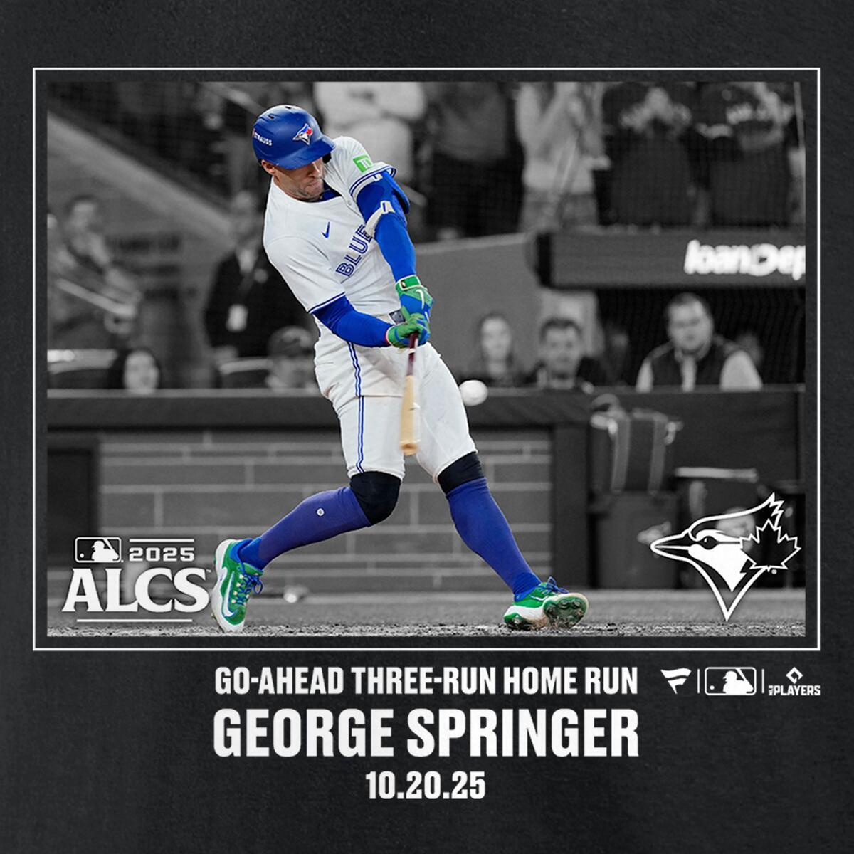 Fanatics MLB Toronto Blue Jays ALCS Go-Ahead Three-Run Home Run Springer Dinger T-Shirt - Black