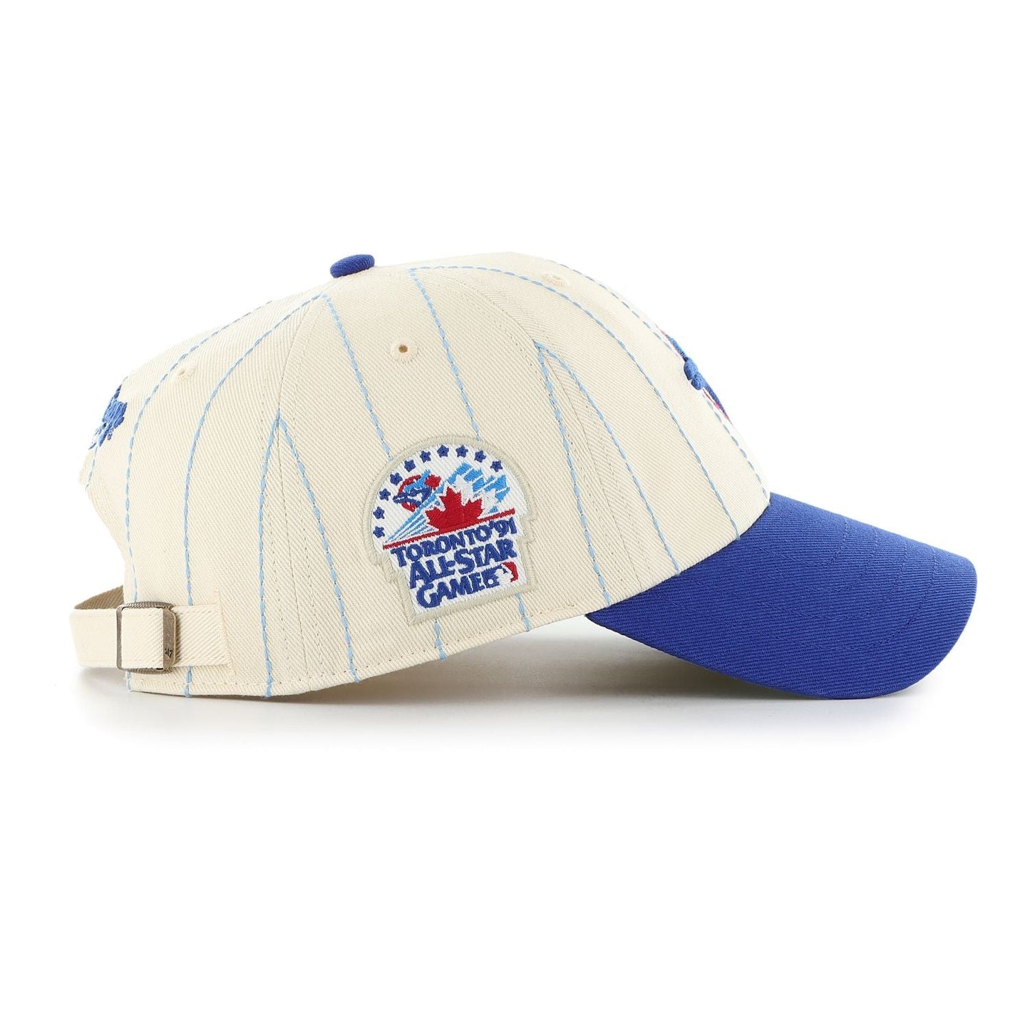 '47 MLB Toronto Blue Jays Rawlings Pinstripe Clean Up Adjustable Snapback Hat - White/Blue