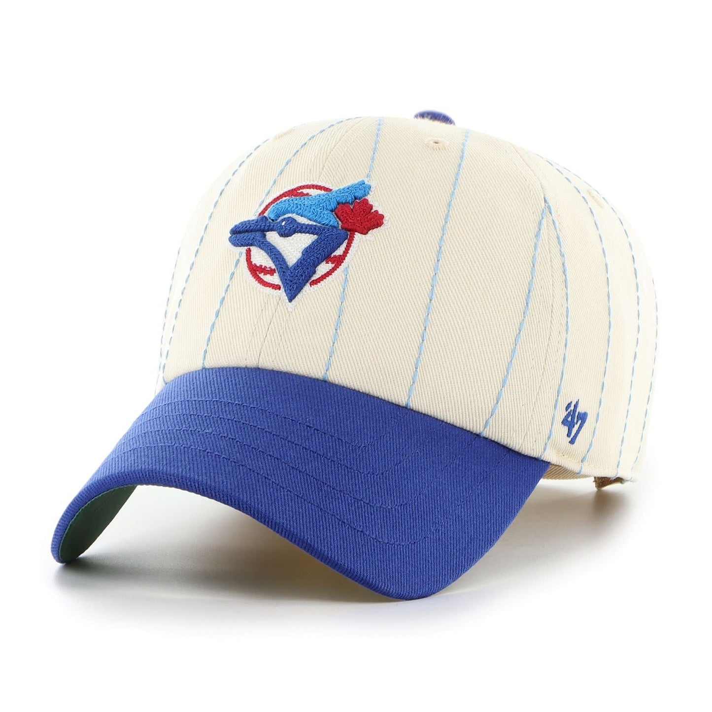 '47 MLB Toronto Blue Jays Rawlings Pinstripe Clean Up Adjustable Snapback Hat - White/Blue