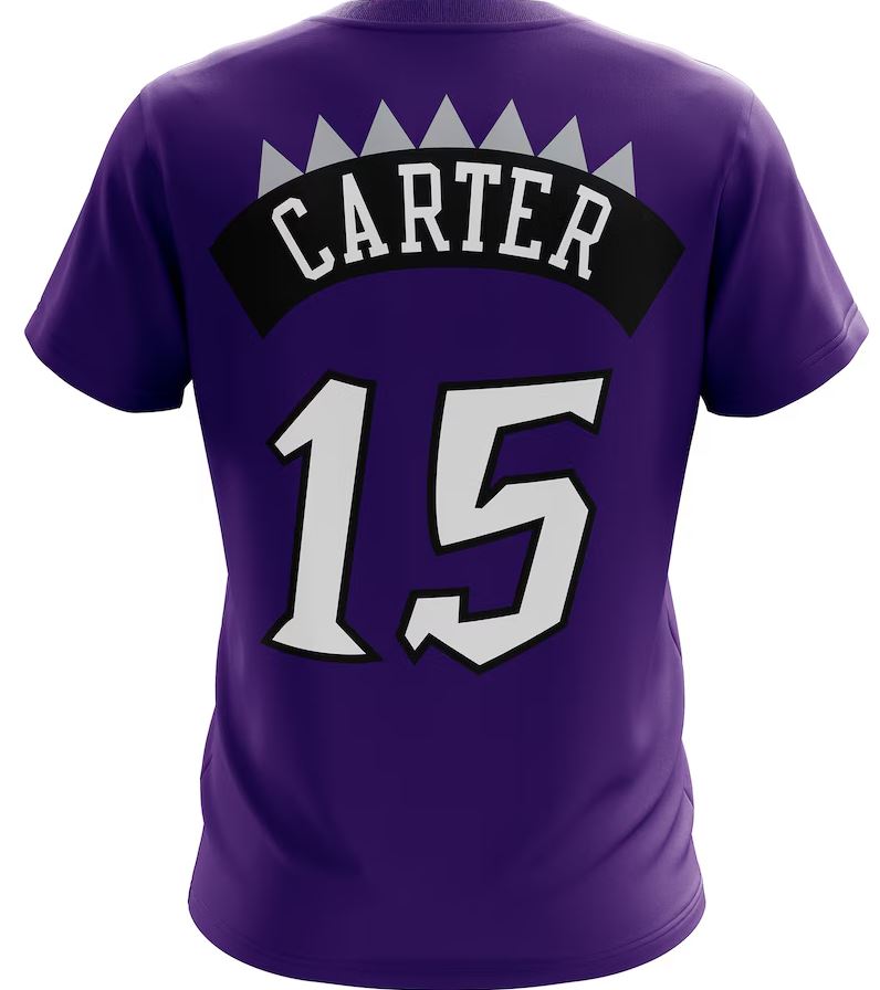 Mitchell & Ness Youth NBA Toronto Raptors Vince Carter Retro Dino Name & Number T-Shirt - Dark Purple
